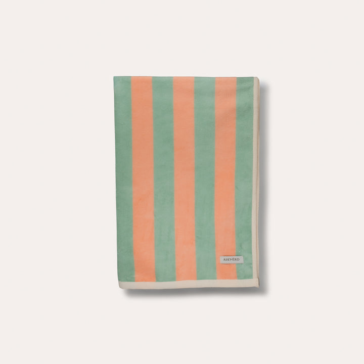 Soft Rituals | Pocket Drying Towel | Seafoam & Salmon Stripe