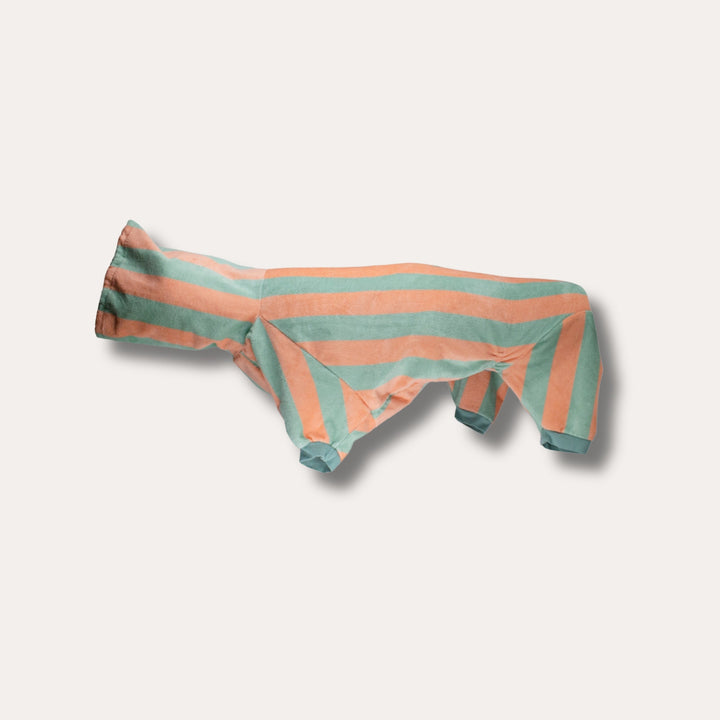 Soft Rituals | Drying Onesie | Seafoam & Salmon Stripe