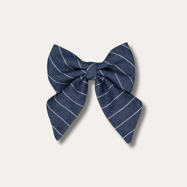 | Ribbon Bow | Navy Pinstripe