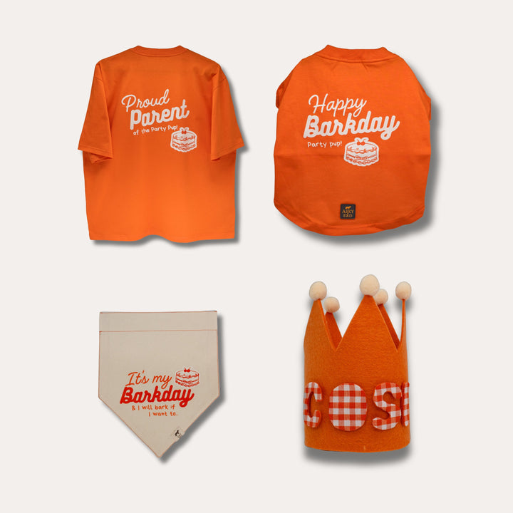 Barkday Club Set | Vibrant Orange (Kişiselleştirilebilir Taçlı Set)
