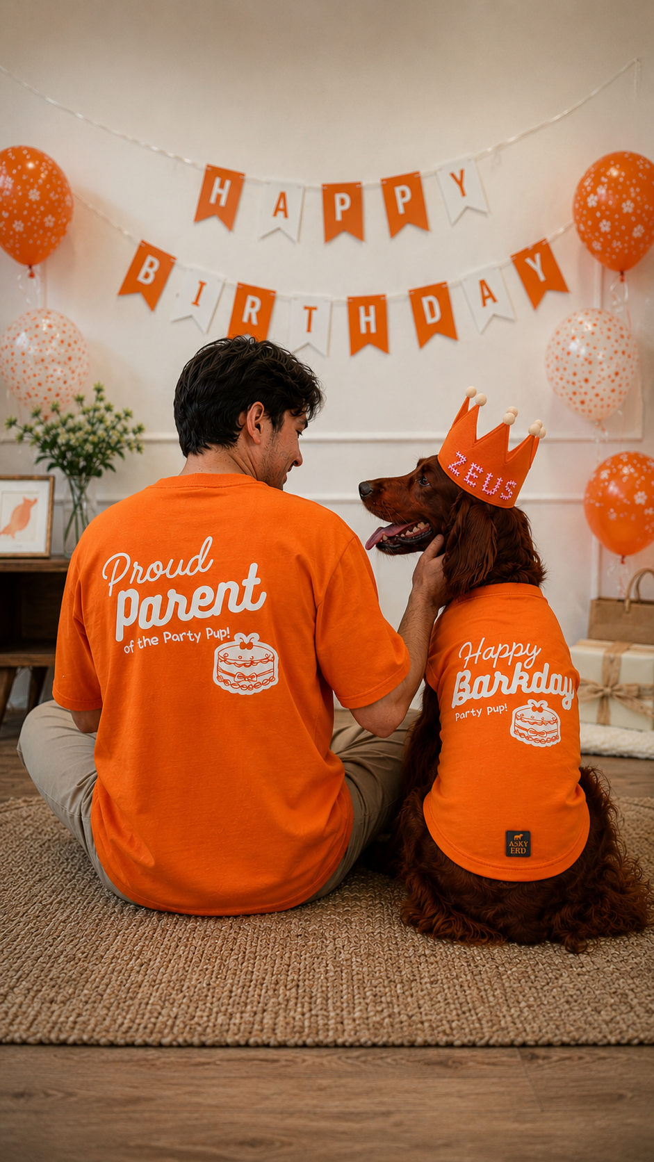 Barkday Club Set | Vibrant Orange (Kişiselleştirilebilir Taçlı Set)