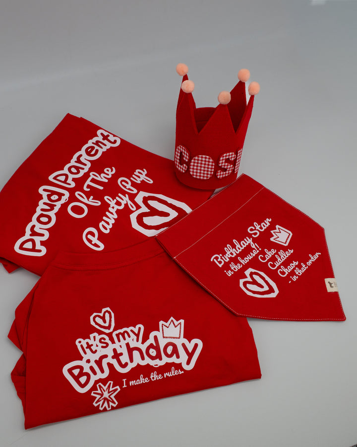 It’s My Birthday Set | Cherry Red (Kişiselleştirilebilir Taçlı Set)