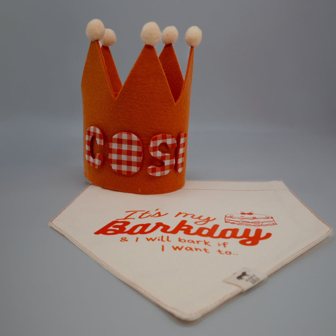 Barkday Club Set | Vibrant Orange (Kişiselleştirilebilir Taçlı Set)