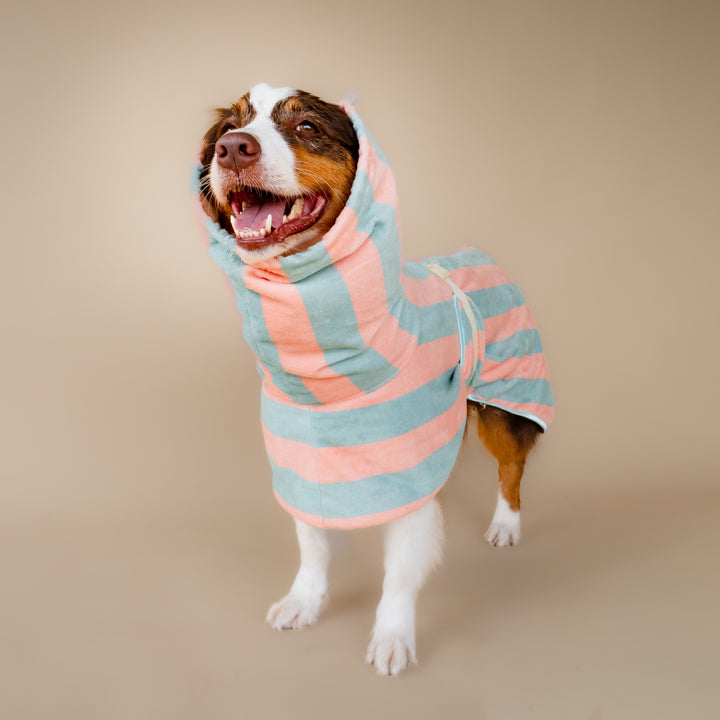 Soft Rituals | Drying Robe | Seafoam & Salmon Stripe