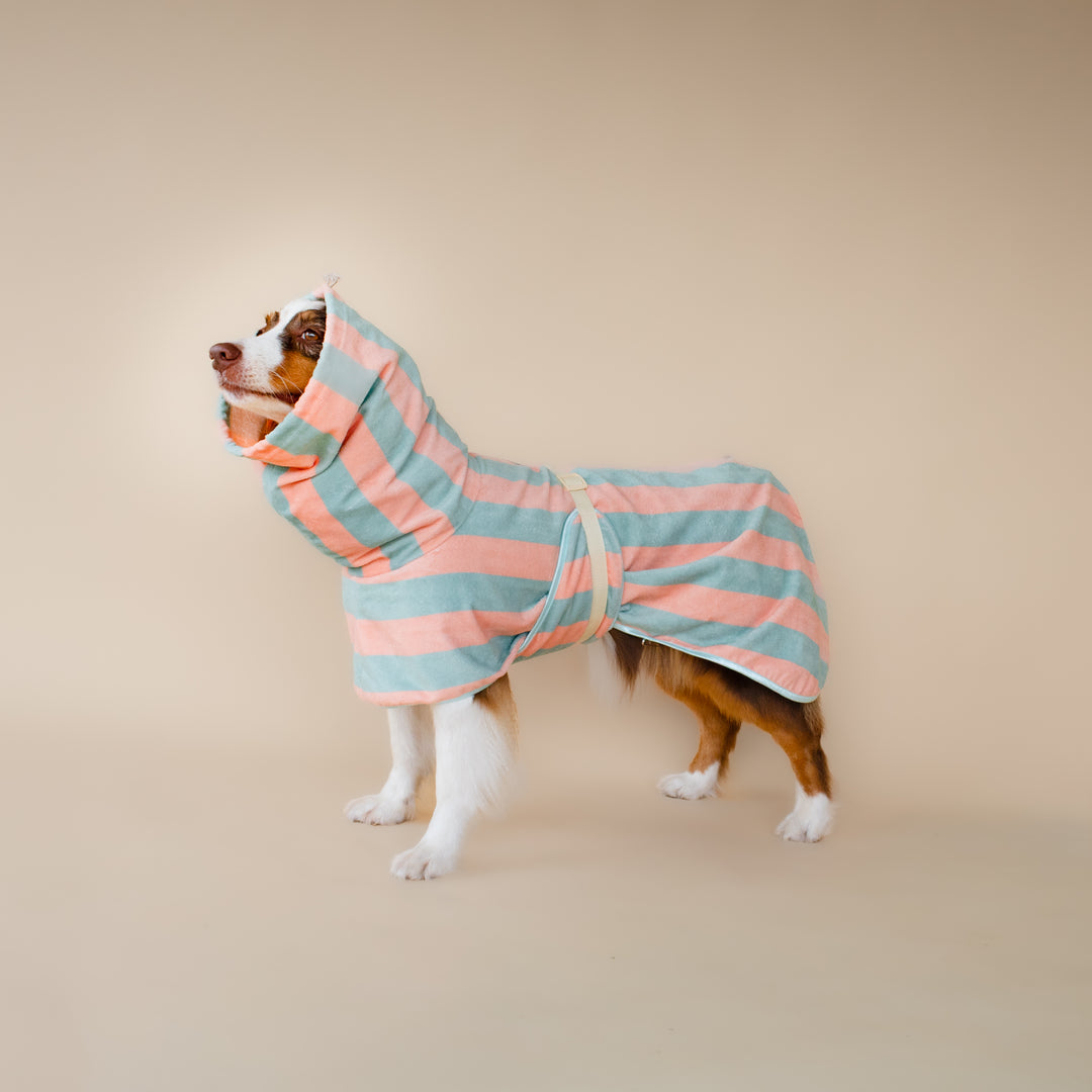 Soft Rituals | Drying Robe | Seafoam & Salmon Stripe
