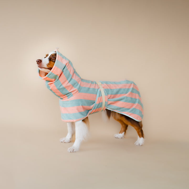 Soft Rituals | Drying Robe | Seafoam & Salmon Stripe