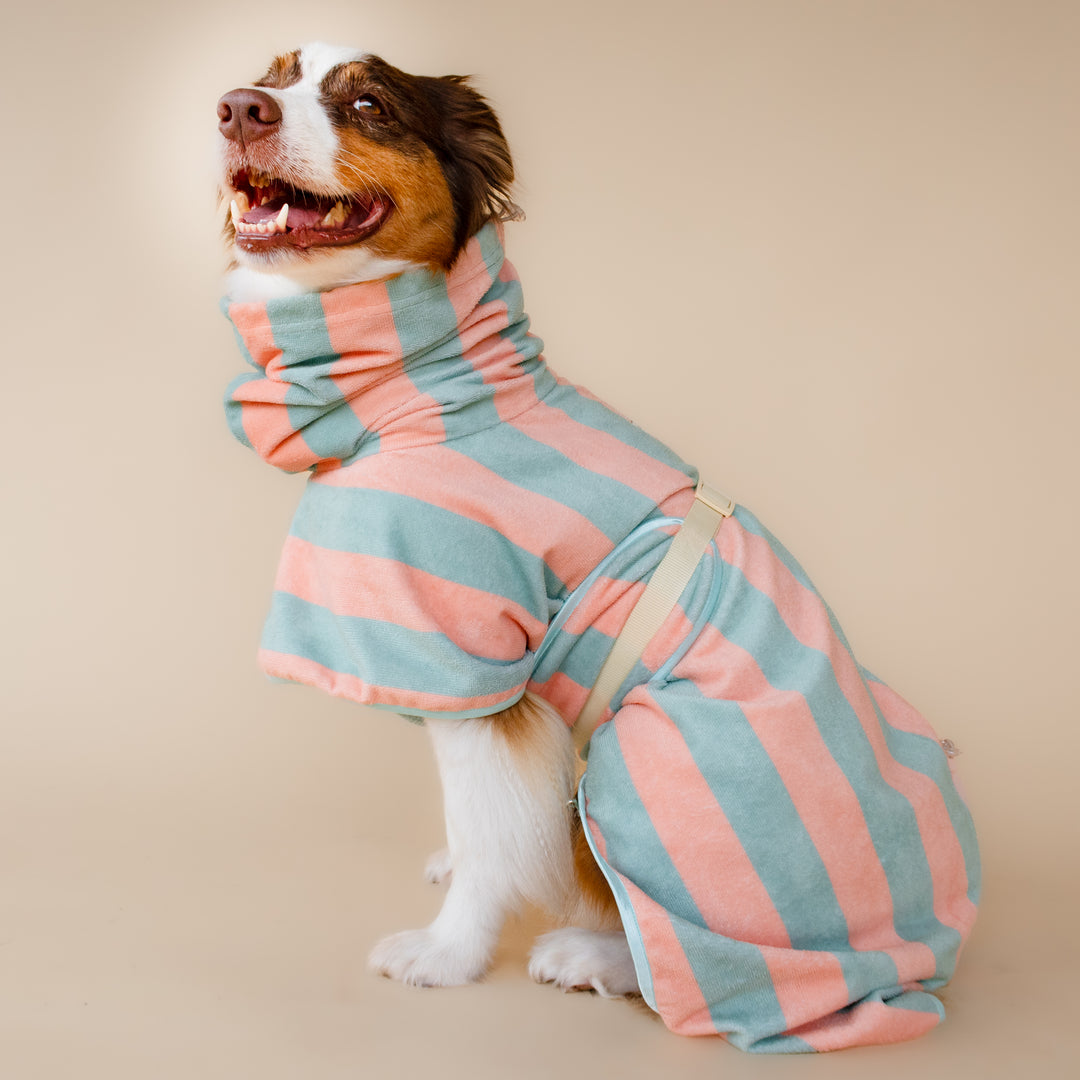 Soft Rituals | Drying Robe | Seafoam & Salmon Stripe