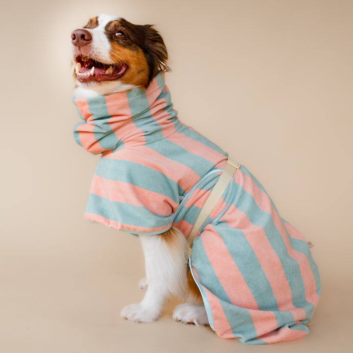 Soft Rituals | Drying Robe | Seafoam & Salmon Stripe