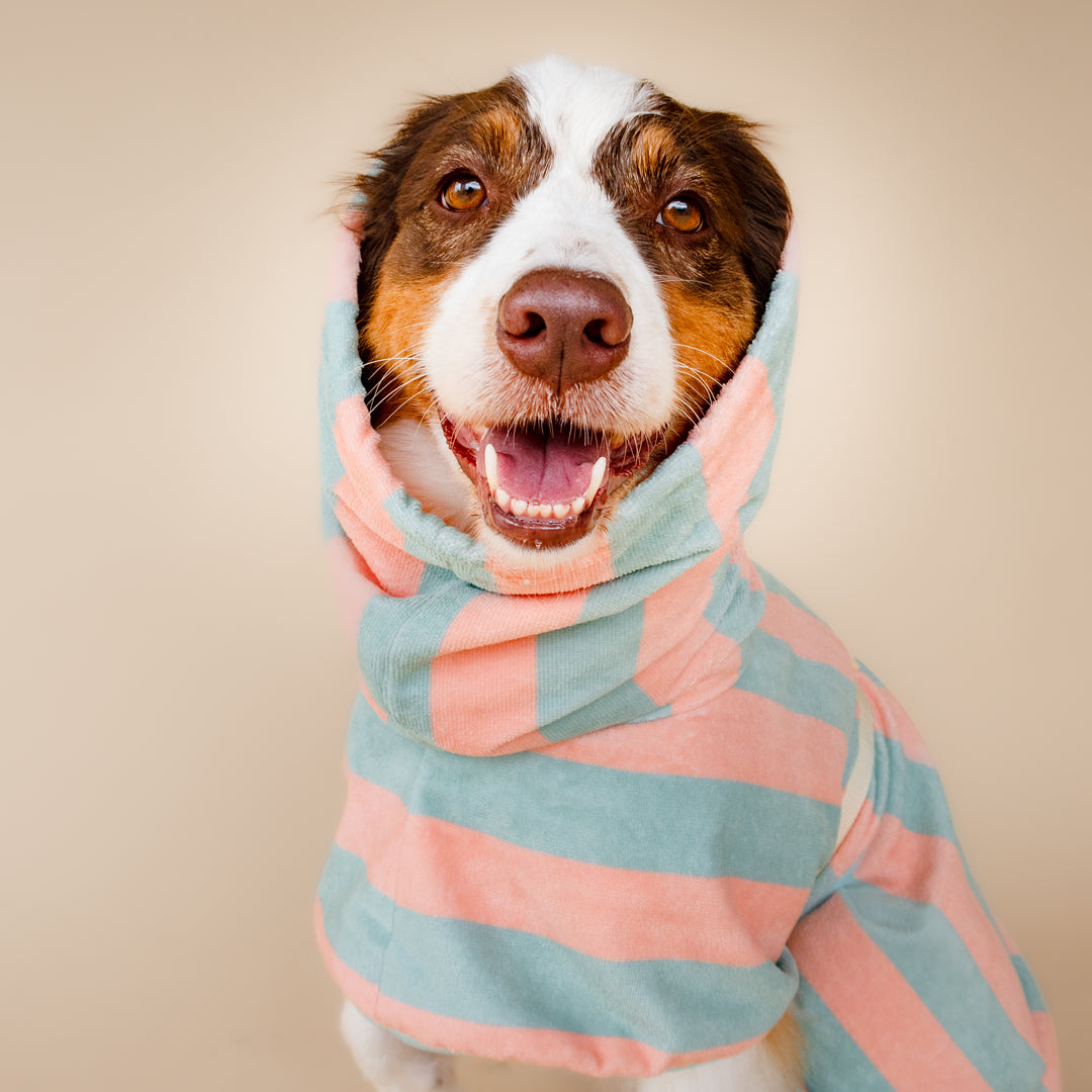 Soft Rituals | Drying Robe | Seafoam & Salmon Stripe