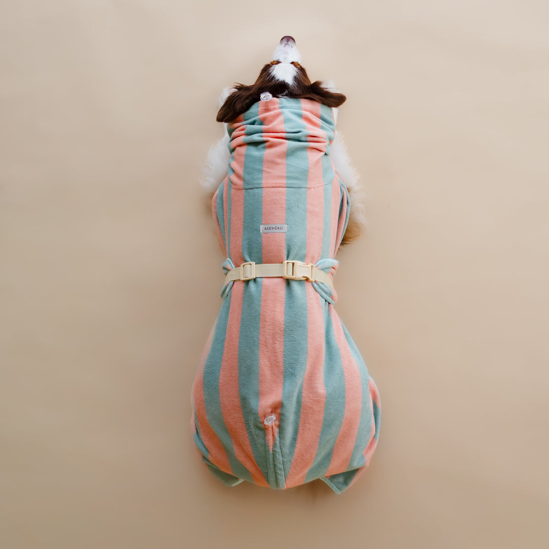 Soft Rituals | Drying Robe | Seafoam & Salmon Stripe