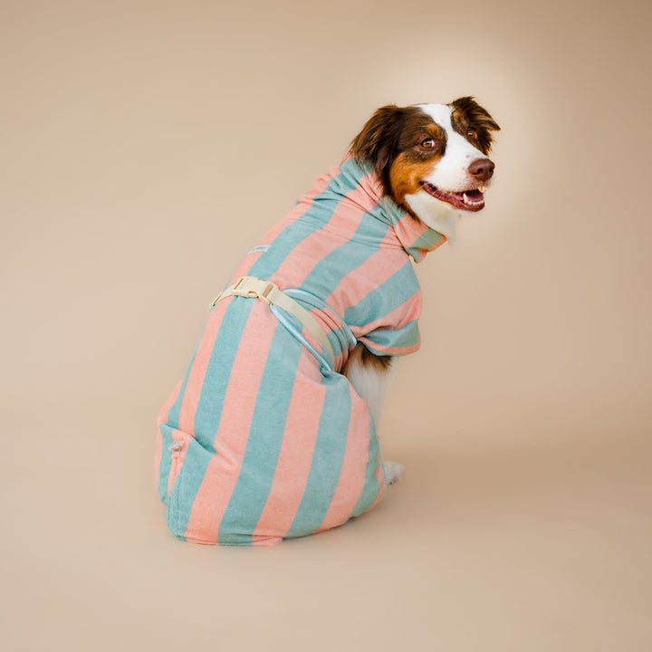 Soft Rituals | Drying Robe | Seafoam & Salmon Stripe