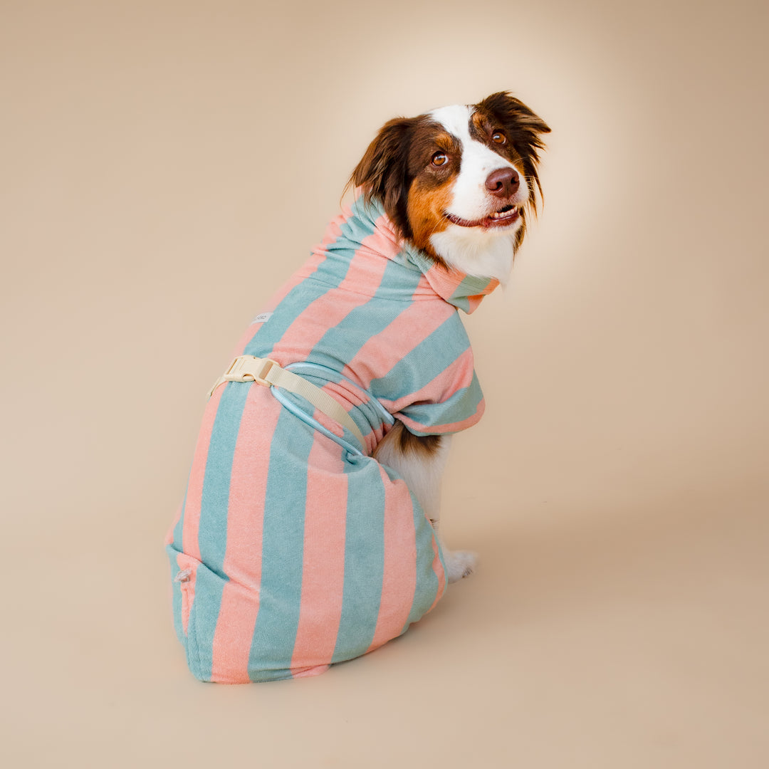 Soft Rituals | Drying Robe | Seafoam & Salmon Stripe