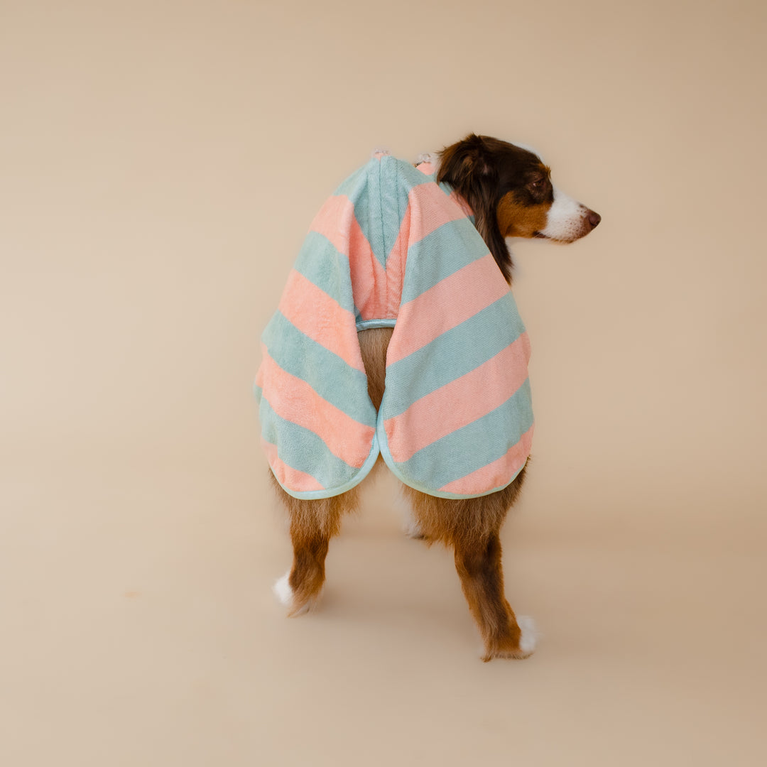 Soft Rituals | Drying Robe | Seafoam & Salmon Stripe