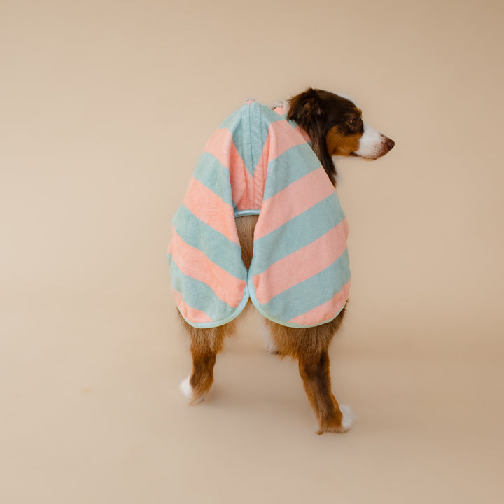 Soft Rituals | Drying Robe | Seafoam & Salmon Stripe