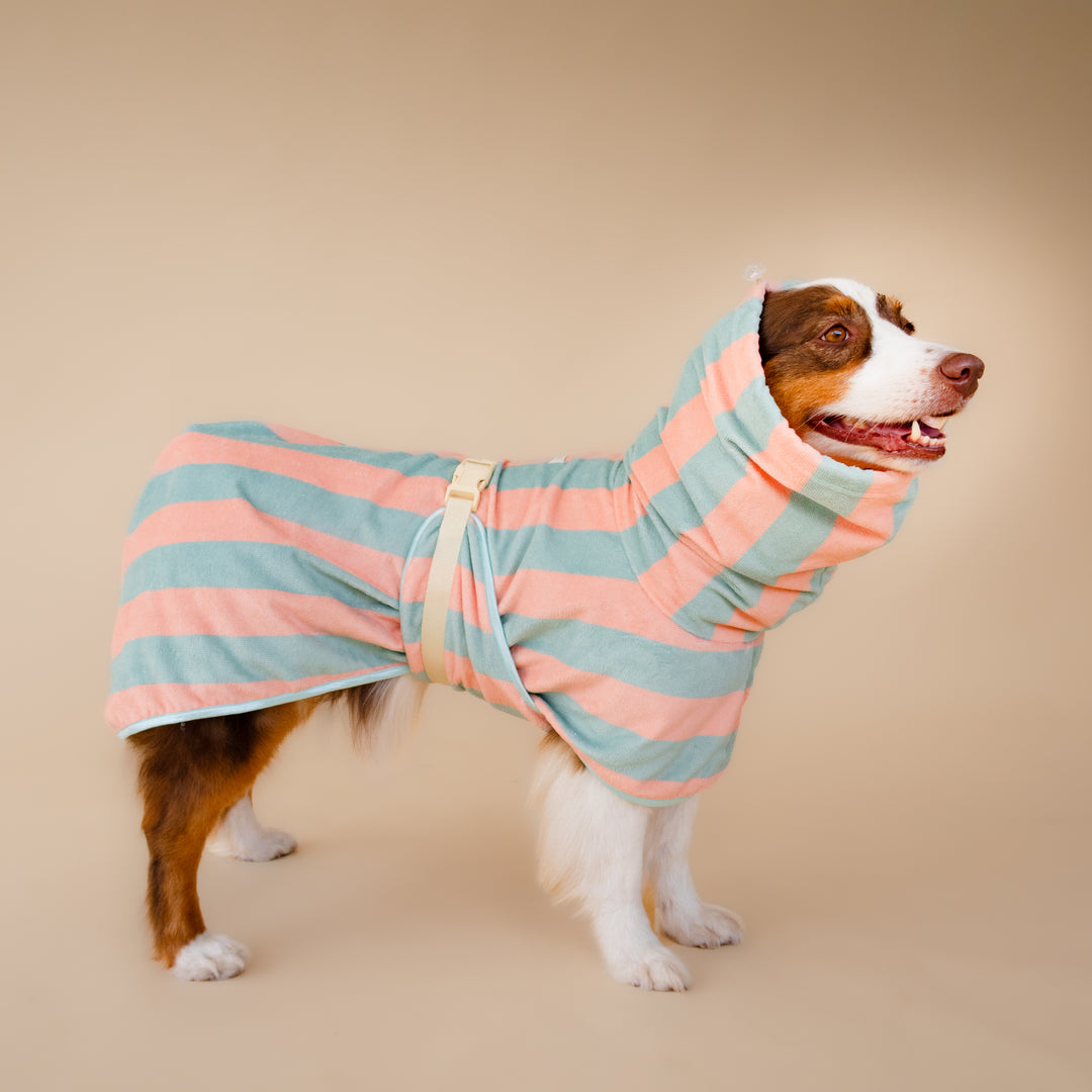 Soft Rituals | Drying Robe | Seafoam & Salmon Stripe