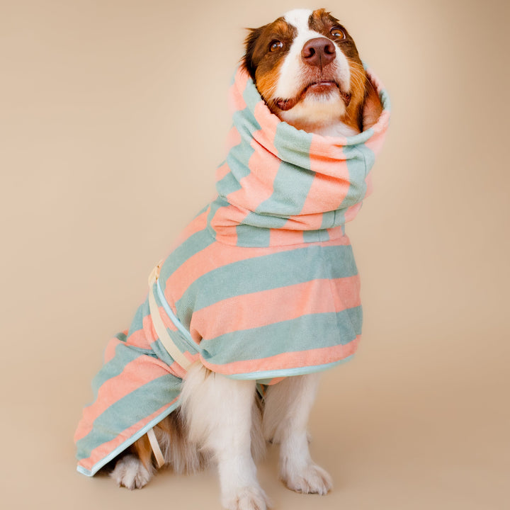 Soft Rituals | Drying Robe | Seafoam & Salmon Stripe