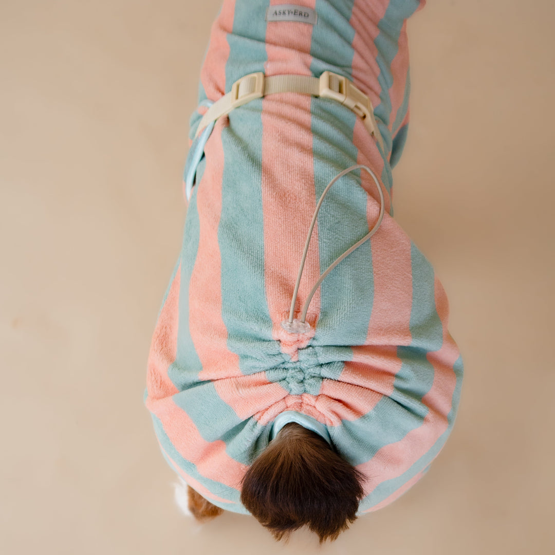 Soft Rituals | Drying Robe | Seafoam & Salmon Stripe