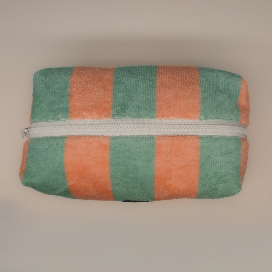 Soft Rituals | Toiletry Bag | Seafoam & Salmon Stripe