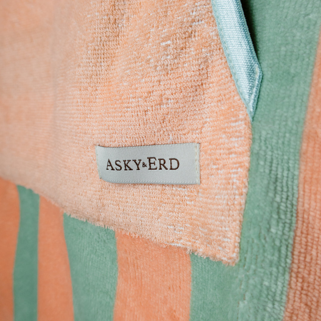 Soft Rituals | Towel Poncho | Seafoam & Salmon Stripe