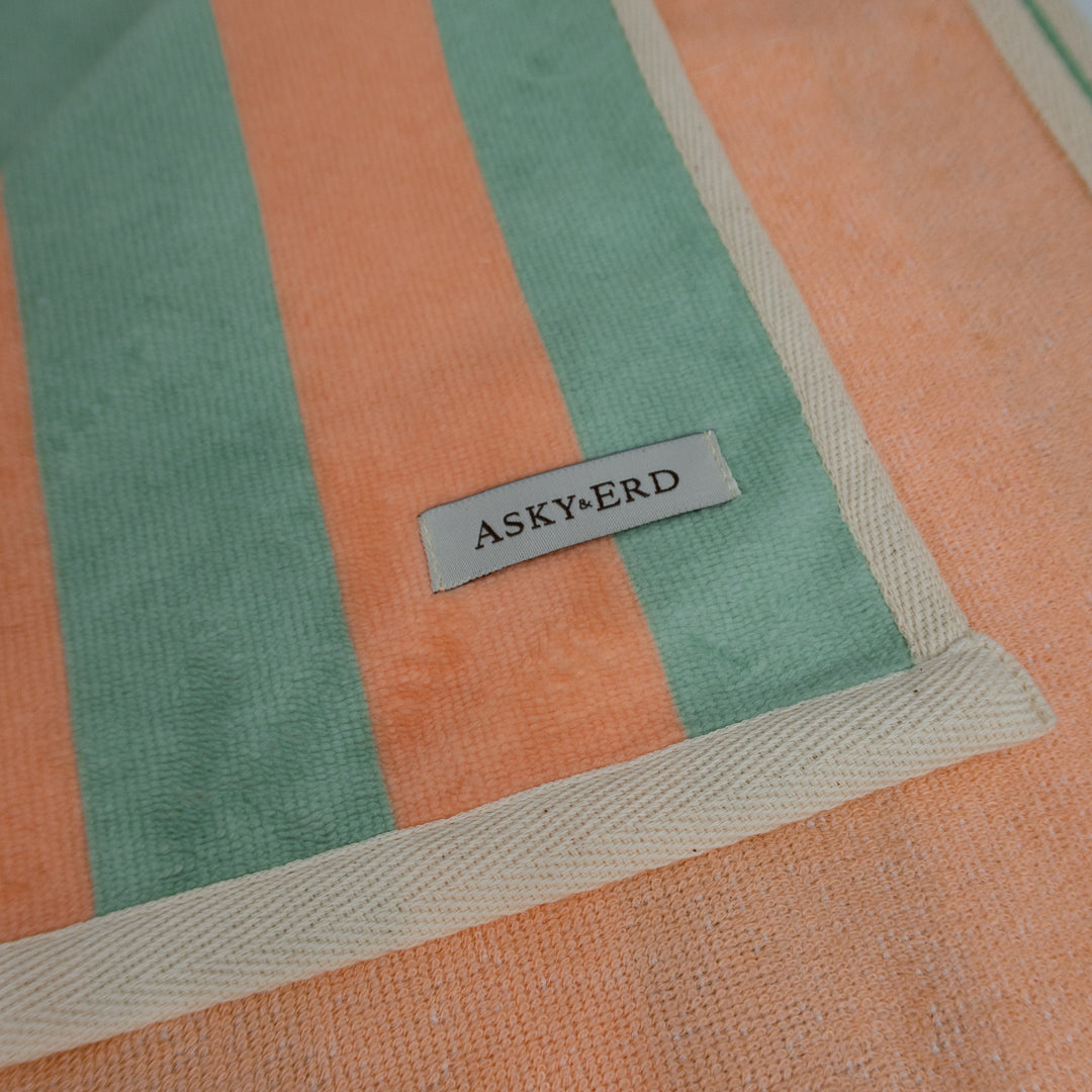 Soft Rituals | Pocket Drying Towel | Seafoam & Salmon Stripe