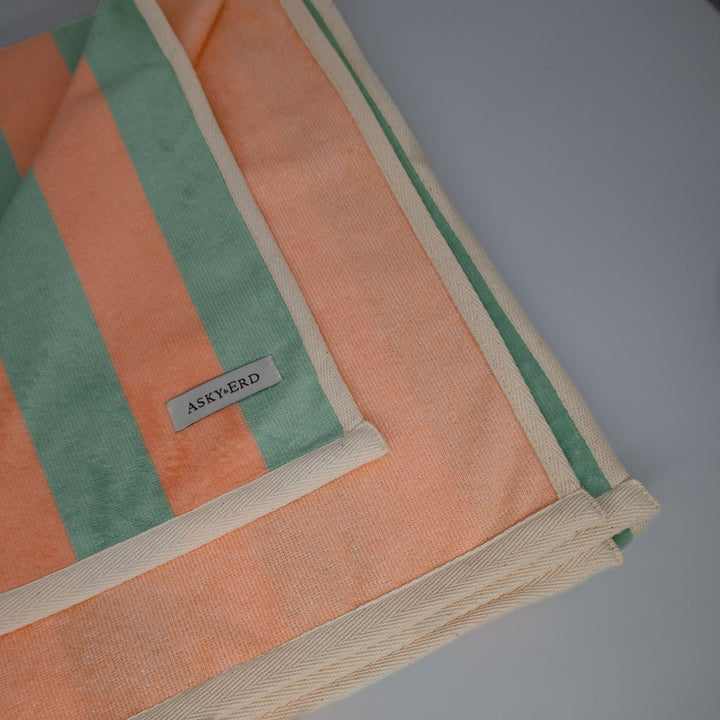 Soft Rituals | Large Towel | Seafoam & Salmon Stripe