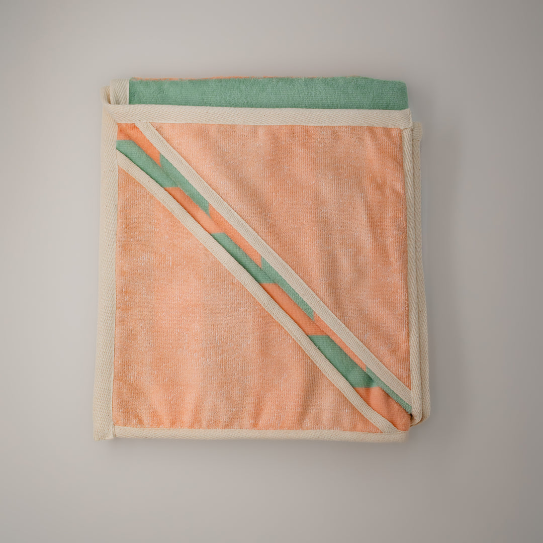 Soft Rituals | Pocket Drying Towel | Seafoam & Salmon Stripe