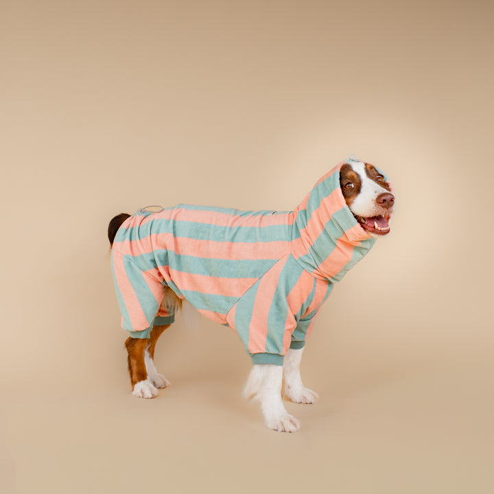 Soft Rituals | Drying Onesie | Seafoam & Salmon Stripe