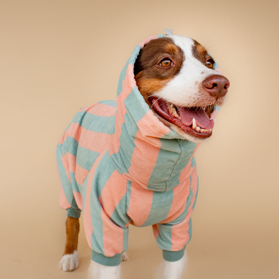Soft Rituals | Drying Onesie | Seafoam & Salmon Stripe