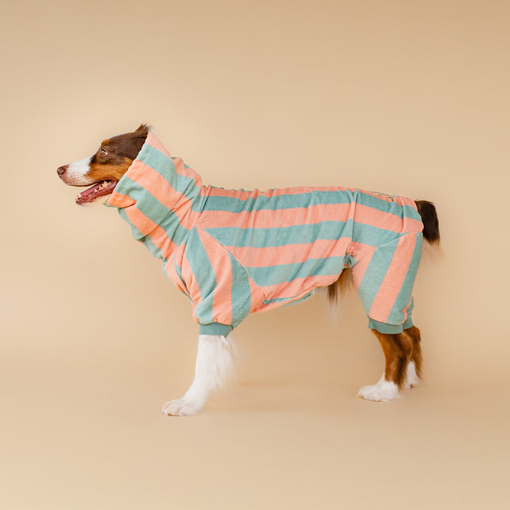 Soft Rituals | Drying Onesie | Seafoam & Salmon Stripe