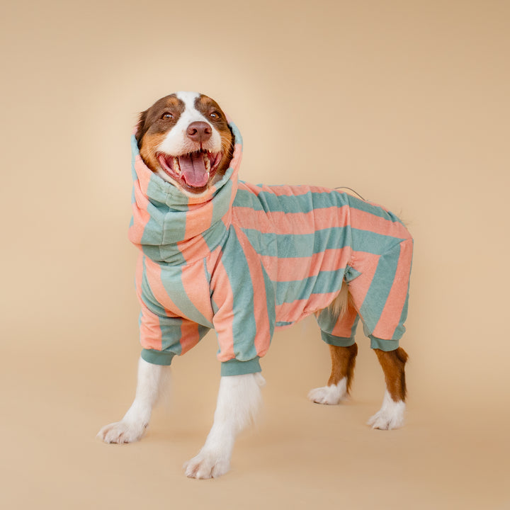 Soft Rituals | Drying Onesie | Seafoam & Salmon Stripe