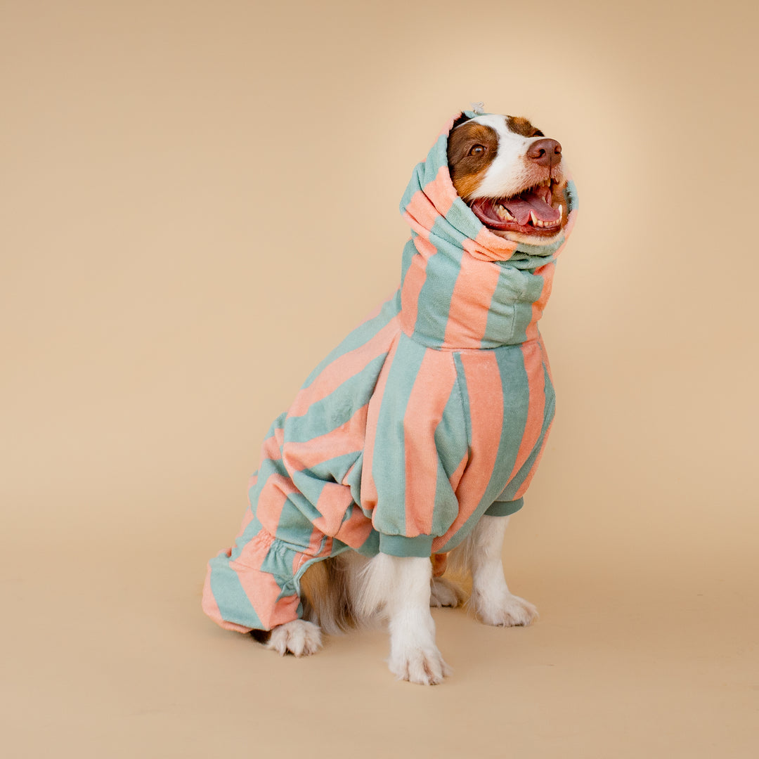 Soft Rituals | Drying Onesie | Seafoam & Salmon Stripe