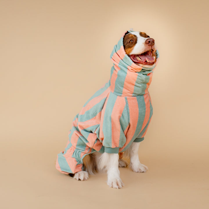 Soft Rituals | Drying Onesie | Seafoam & Salmon Stripe