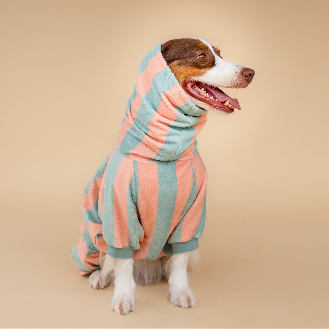 Soft Rituals | Drying Onesie | Seafoam & Salmon Stripe