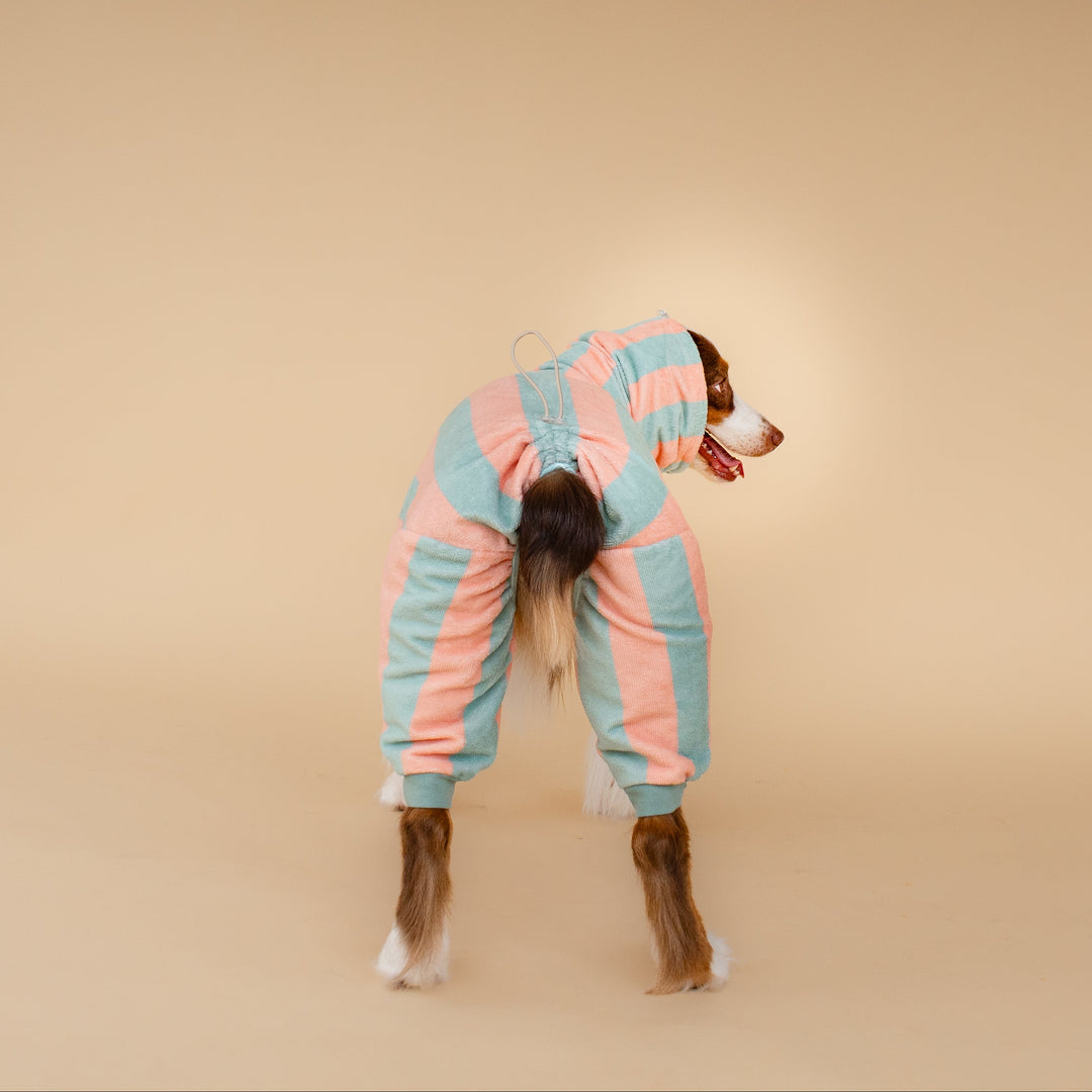 Soft Rituals | Drying Onesie | Seafoam & Salmon Stripe
