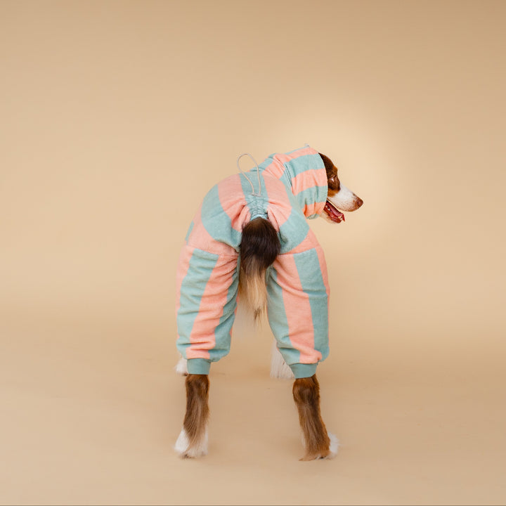 Soft Rituals | Drying Onesie | Seafoam & Salmon Stripe
