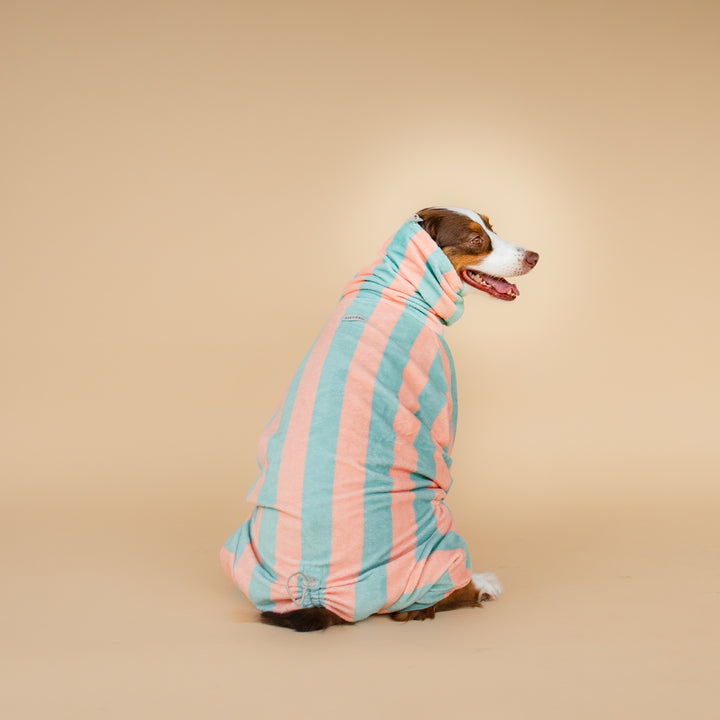 Soft Rituals | Drying Onesie | Seafoam & Salmon Stripe