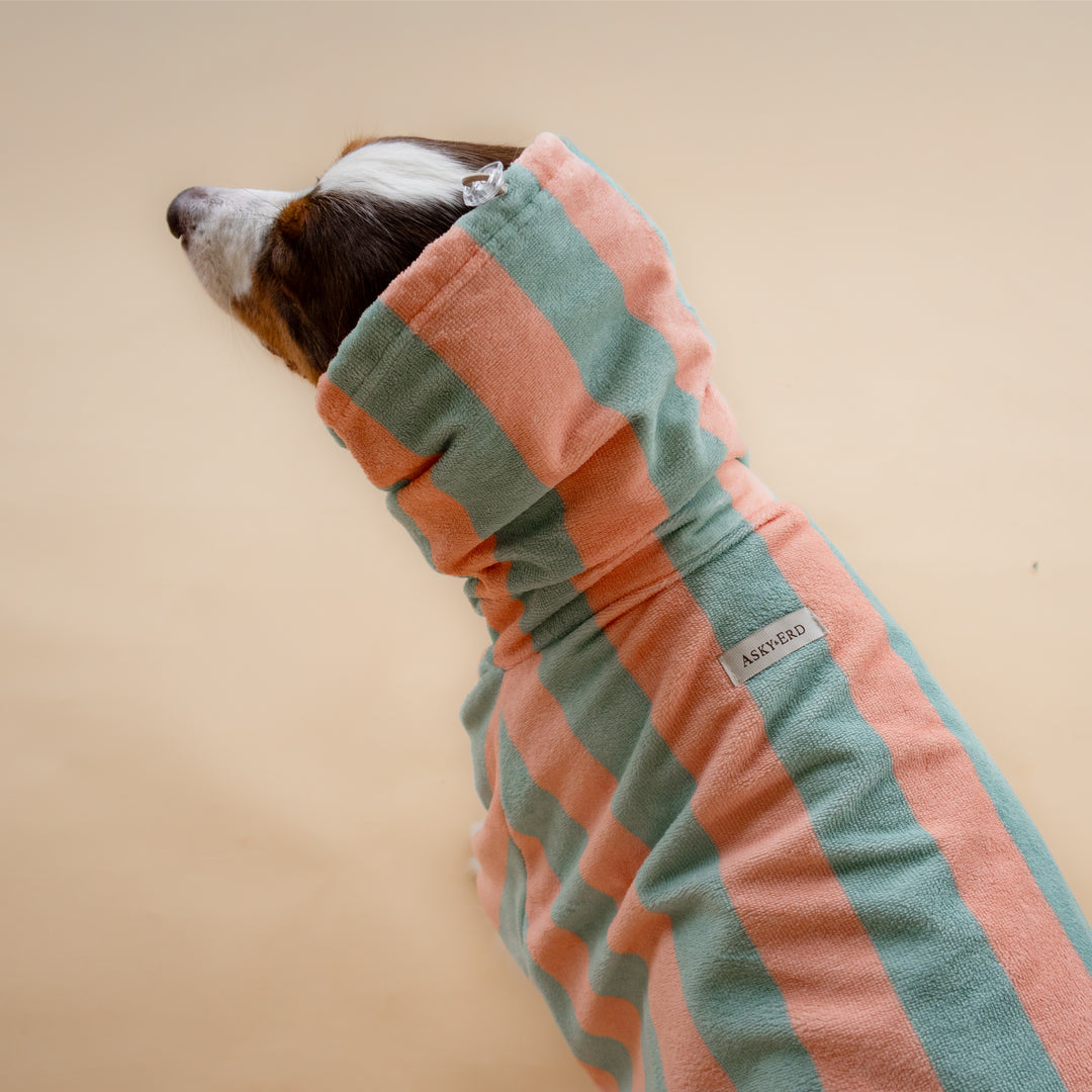 Soft Rituals | Drying Onesie | Seafoam & Salmon Stripe