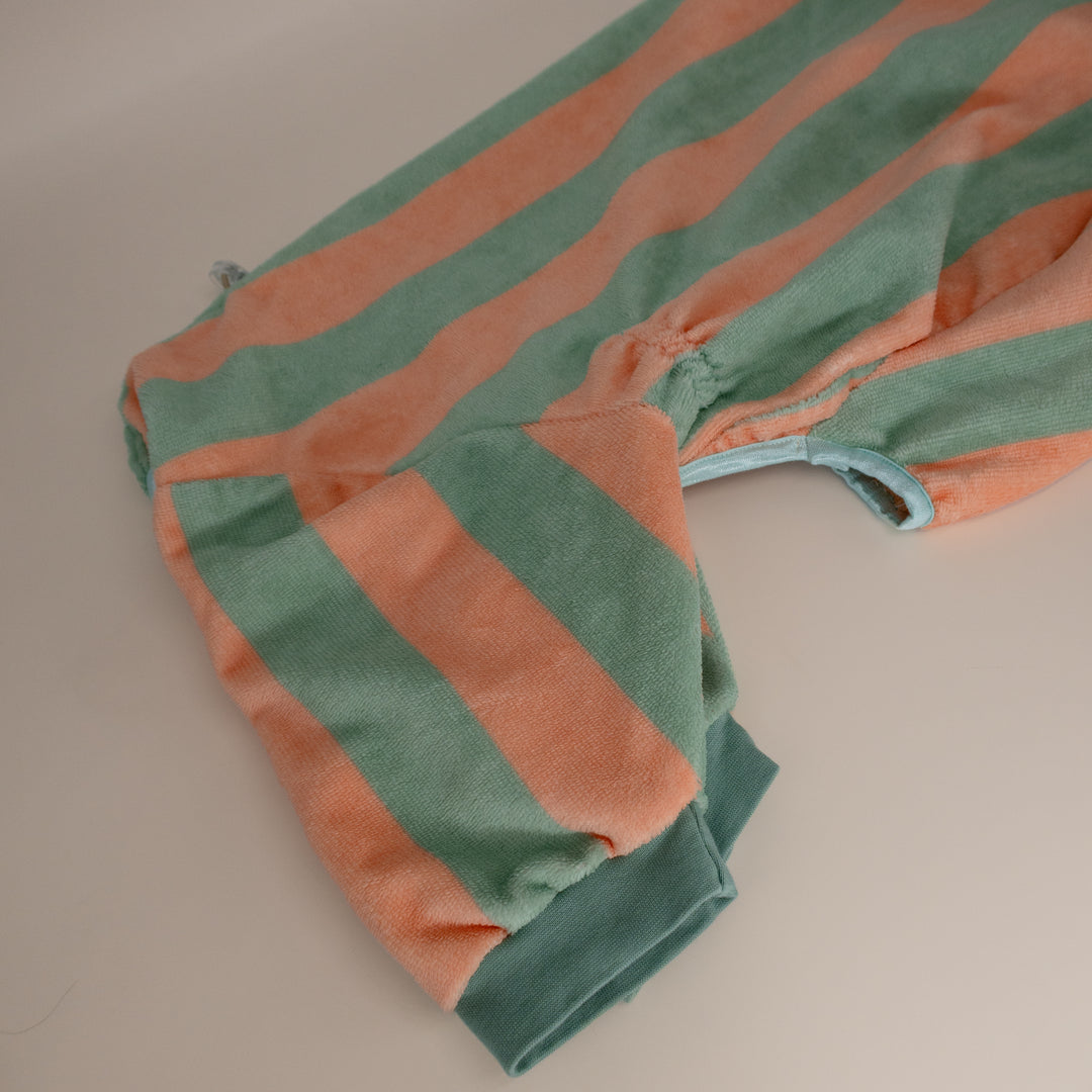Soft Rituals | Drying Onesie | Seafoam & Salmon Stripe