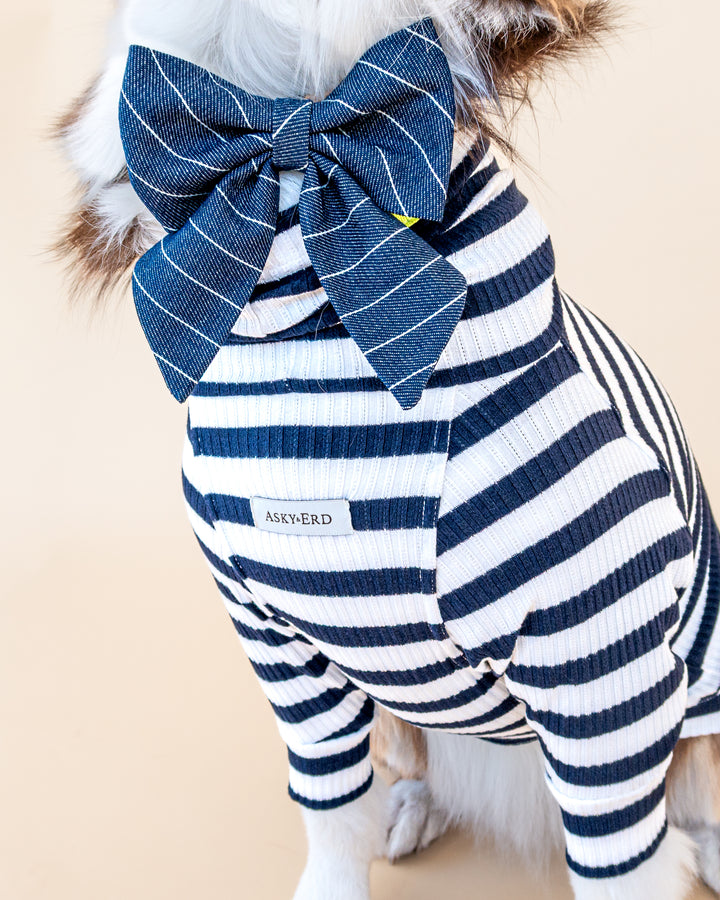 | Ribbon Bow | Navy Pinstripe