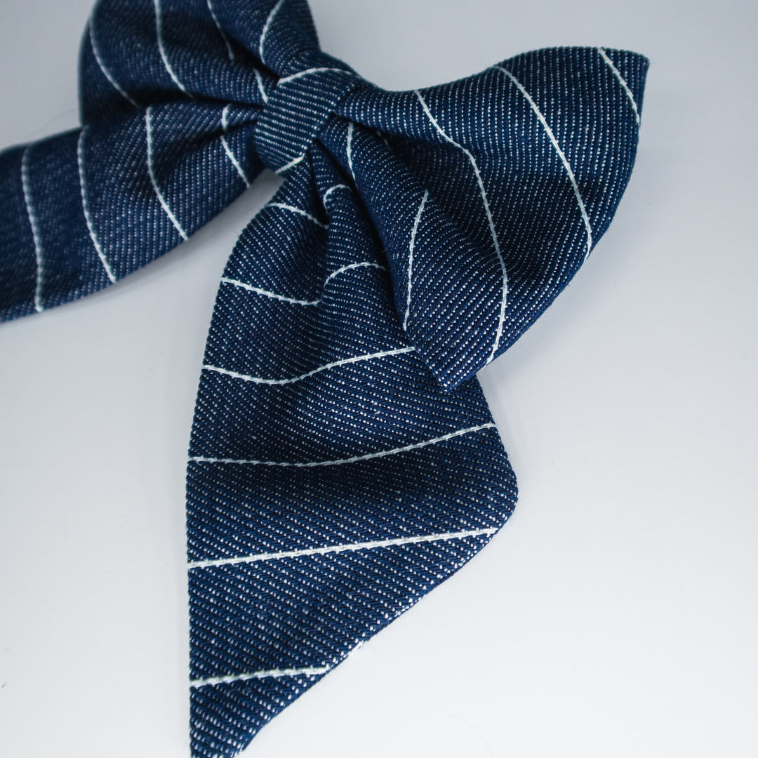 | Ribbon Bow | Navy Pinstripe