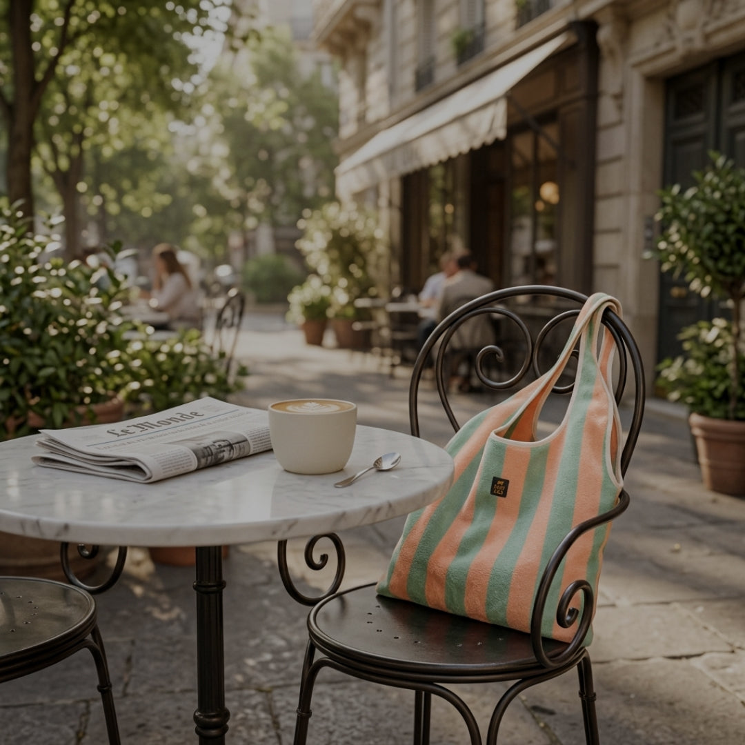 Soft Rituals | Daily Tote | Seafoam & Salmon Stripe
