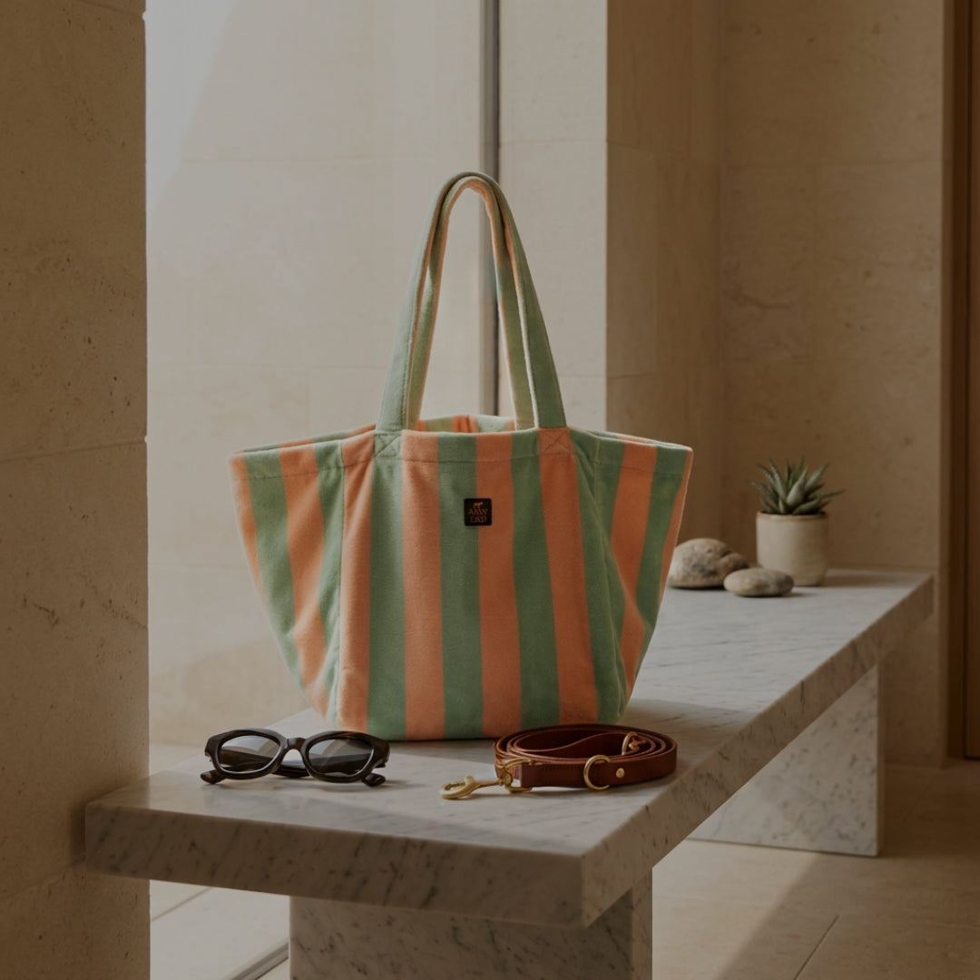 Soft Rituals | Carryall Tote | Seafoam & Salmon Stripe