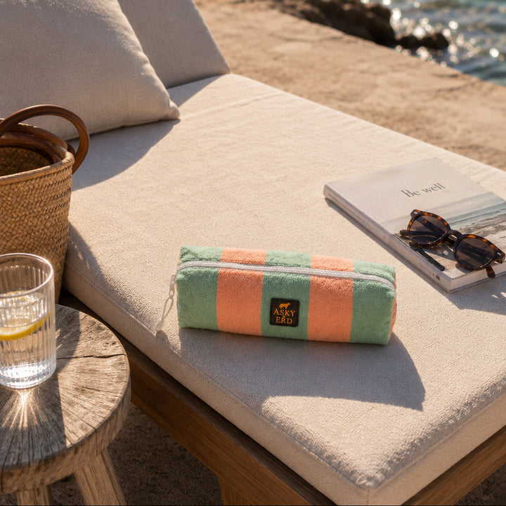 Soft Rituals | Toiletry Bag | Seafoam & Salmon Stripe